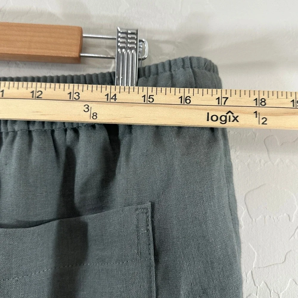 Zara Womens 100% Linen Pants Dark Grey Elastic Drawstring Straight Leg Large NEW